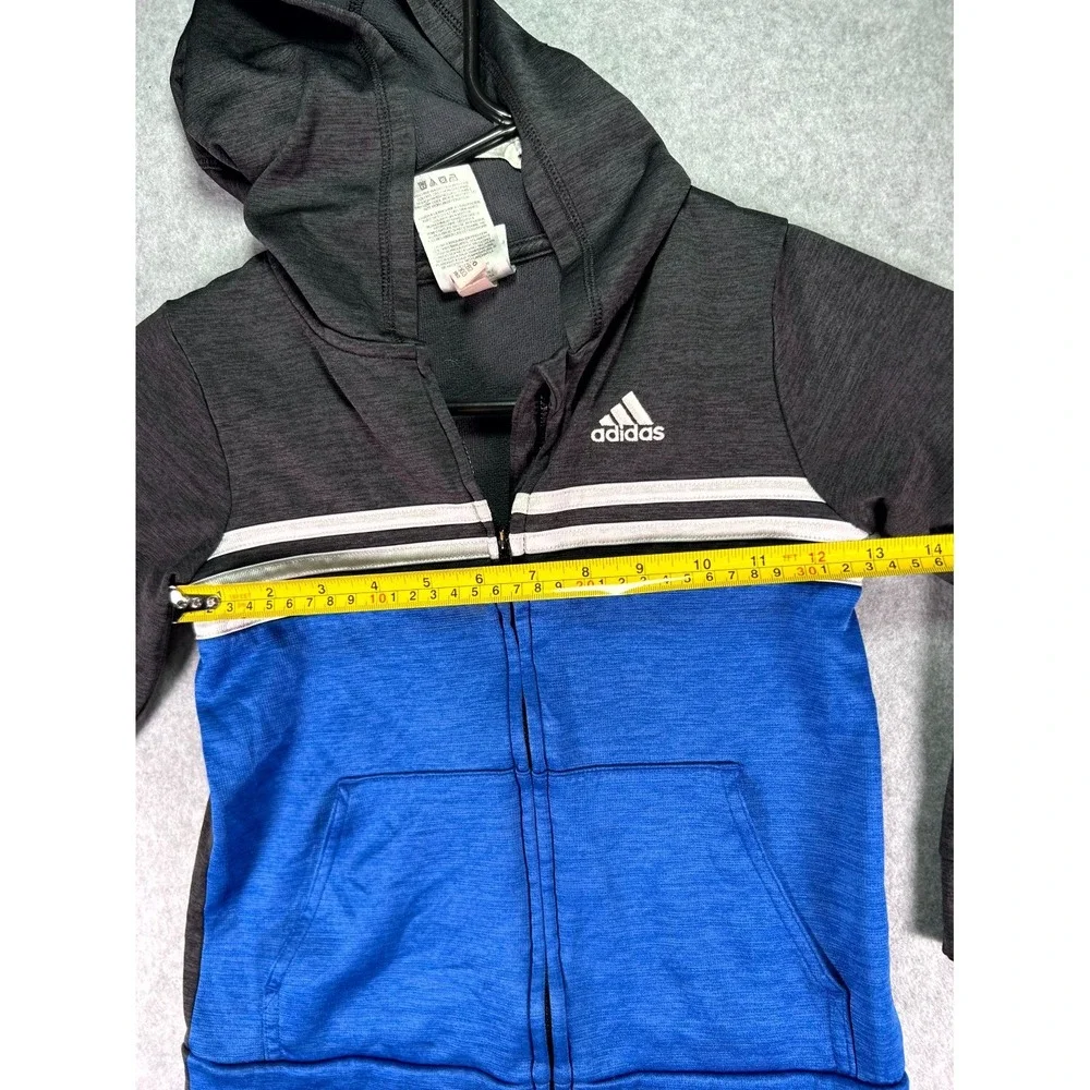 Adidas Jacket Boys 6 Black Blue Colorblock Kangaroo Pockets Long Sleeve Full Zip